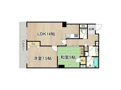 レヴィア北白川(2LDK/4階)の間取り写真