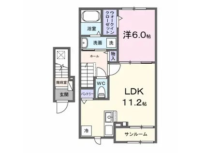 ロジュマン湖北台(1LDK/2階)の間取り写真