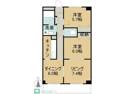 ハーモニアス桜本町(2LDK/2階)の間取り写真