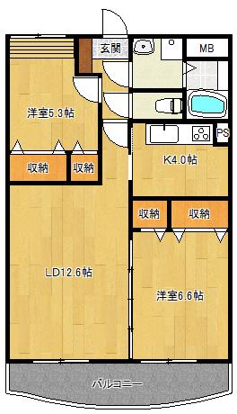 プレジールコート太田(2LDK/2階)の間取り写真