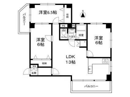 中落合東豊エステート(3LDK/2階)の間取り写真