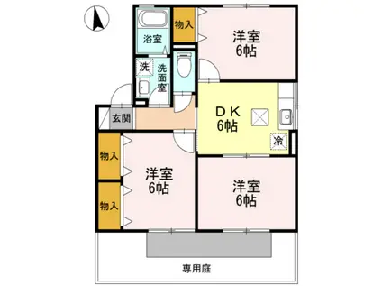 クリエカーサ B(3DK/1階)の間取り写真