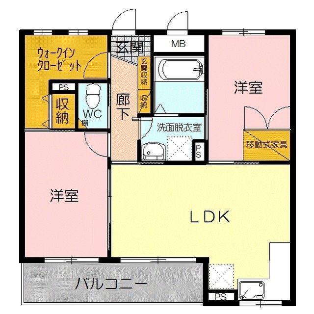 サザン・ウインド(2LDK/1階)の間取り写真