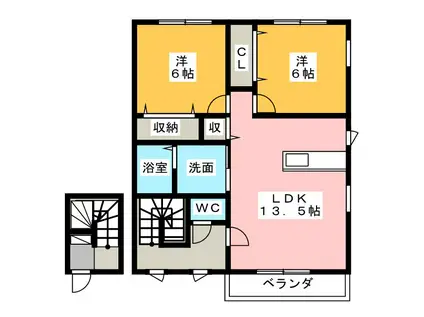 エスポーアメゾン(2LDK/2階)の間取り写真