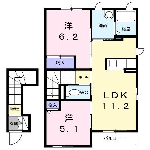 シャーメゾンレープレ(2LDK/2階)の間取り写真