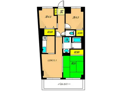 モニュメントスクウェア参番館(3LDK/1階)の間取り写真