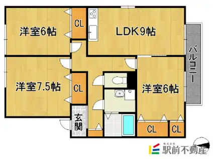 シャルマンハウス兵庫南 E棟(3DK/1階)の間取り写真