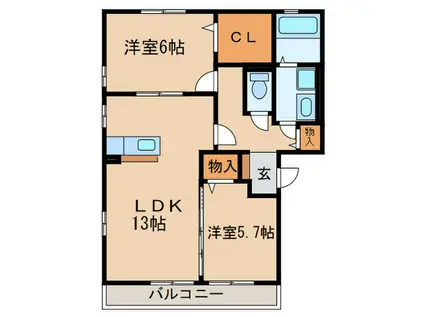 メープルハウス(2LDK/2階)の間取り写真