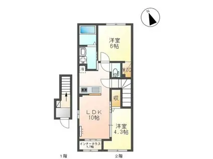リバレイン マルカワ(2LDK/2階)の間取り写真