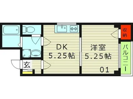 ビッグヒル今市(1DK/3階)の間取り写真