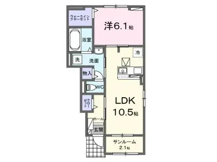 シュシュメゾンぴあのアンジュB(1LDK/1階)の間取り写真