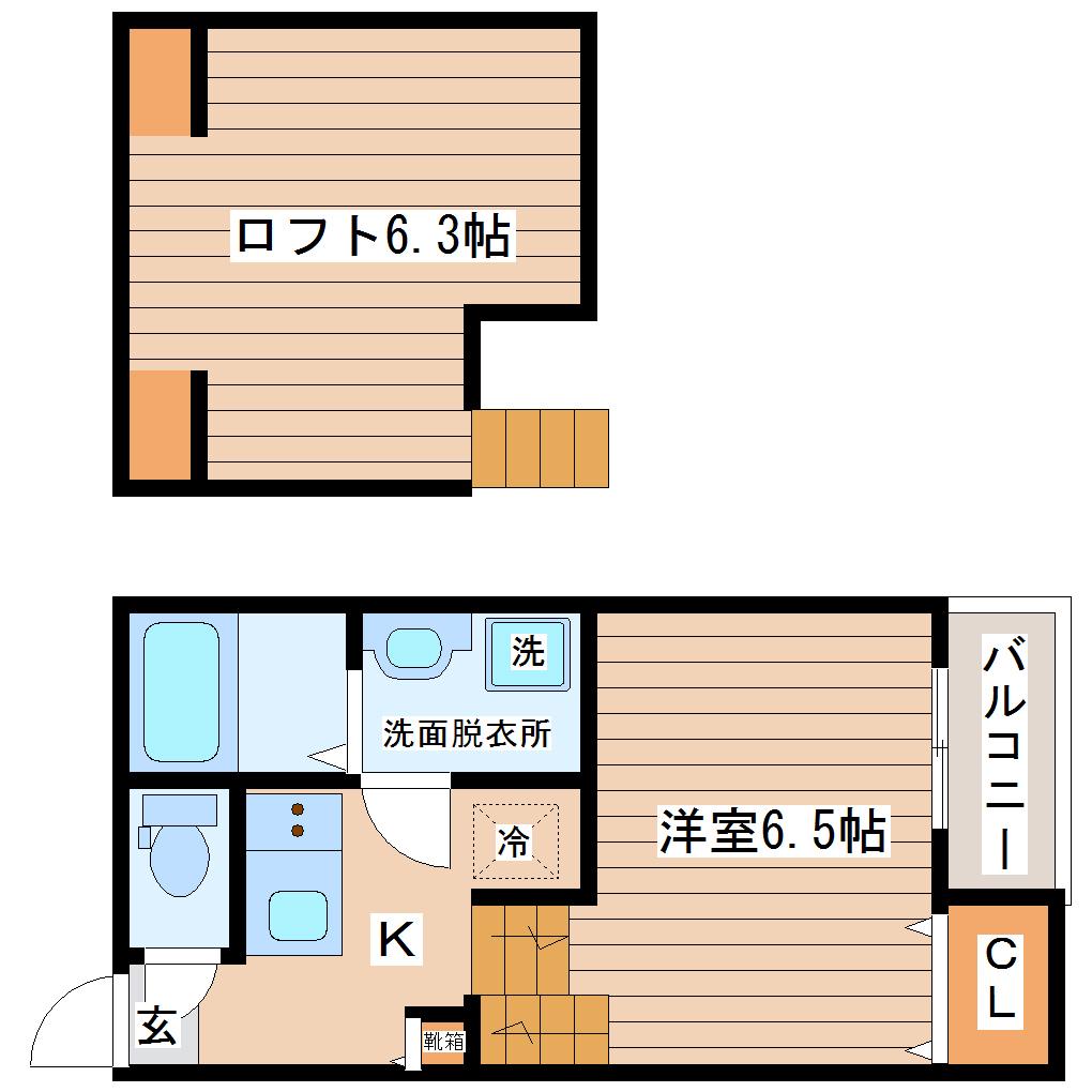 若林ベース(1K/2階)の間取り写真