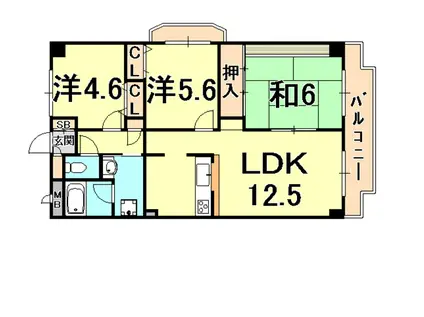 ココ西宮(3LDK/5階)の間取り写真