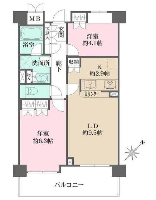 御殿山南パークハウス(2LDK/5階)の間取り写真
