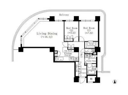 リバーポイントタワー(2LDK/33階)の間取り写真