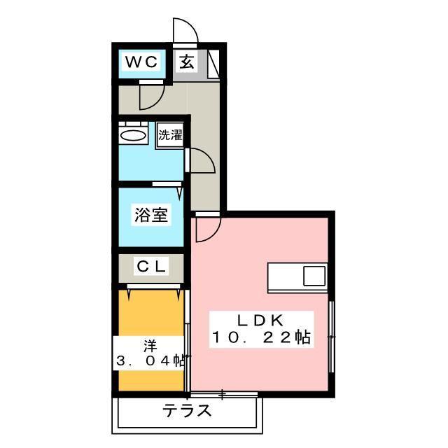 ゆーかりHILLSVI(1LDK/1階)の間取り写真