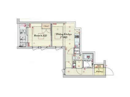 ビバリーホームズ赤塚公園(1DK/4階)の間取り写真