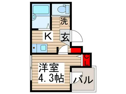 ブライトニング東保木間(1K/1階)の間取り写真