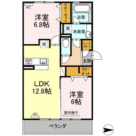サニープレイス十一屋F棟(2LDK/3階)の間取り写真