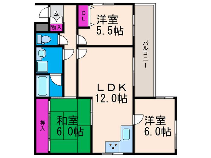 サンパレス21石橋II(3LDK/1階)の間取り写真