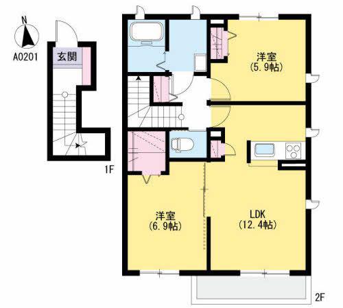 フロントマーレ(2LDK/2階)の間取り写真