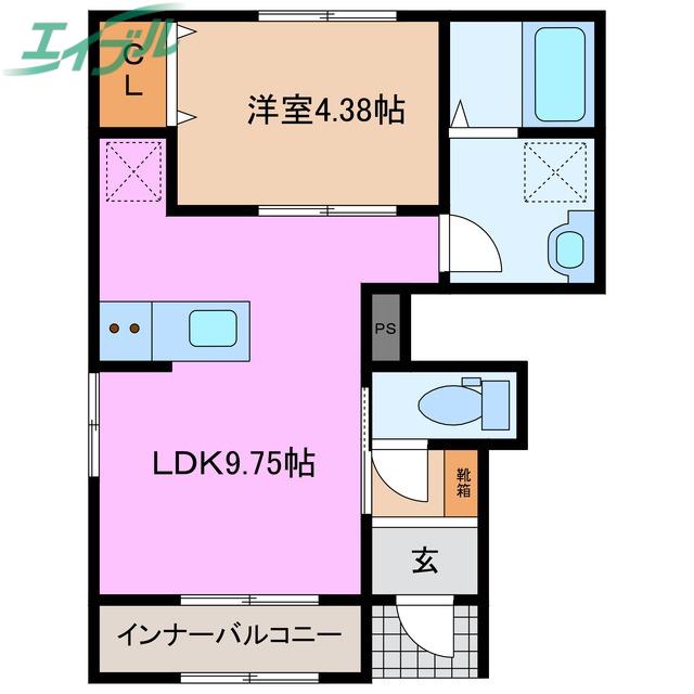 リーブルファイン大治田III 2号棟(1LDK/1階)の間取り写真