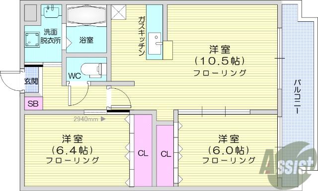 シャトル・ステージ二の森(2LDK/2階)の間取り写真