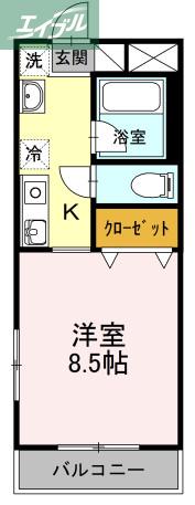 マメゾン三野(1K/2階)の間取り写真