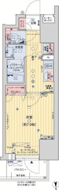 レオンコンフォート大手前ラトゥール(1K/4階)の間取り写真