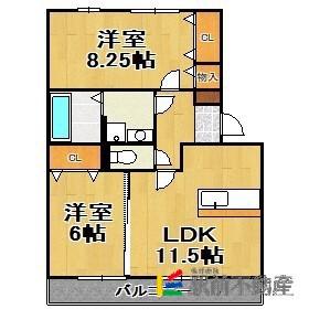 ウィスタリア(2LDK/3階)の間取り写真
