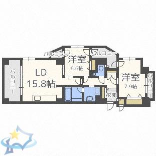 クレステージ・S6W12タワー(2LDK/5階)の間取り写真