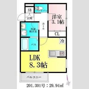 アプリーレ北仙台(1LDK/2階)の間取り写真