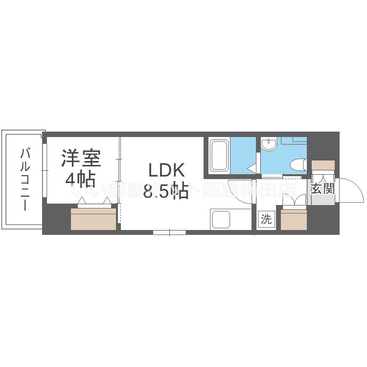 LA CASA新北野(1LDK/6階)の間取り写真