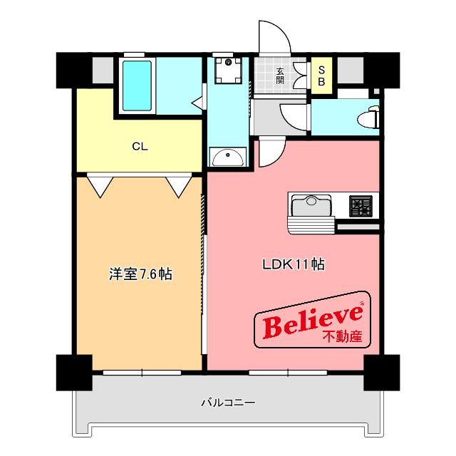 レジデンス東櫛原(1LDK/4階)の間取り写真