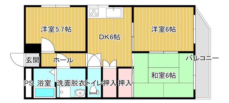 コーポサチ(2LDK/3階)の間取り写真