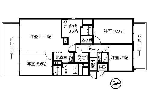 ハピオ壱番館(3LDK/5階)の間取り写真