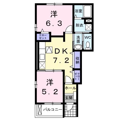 グランシャリオA(2DK/1階)の間取り写真