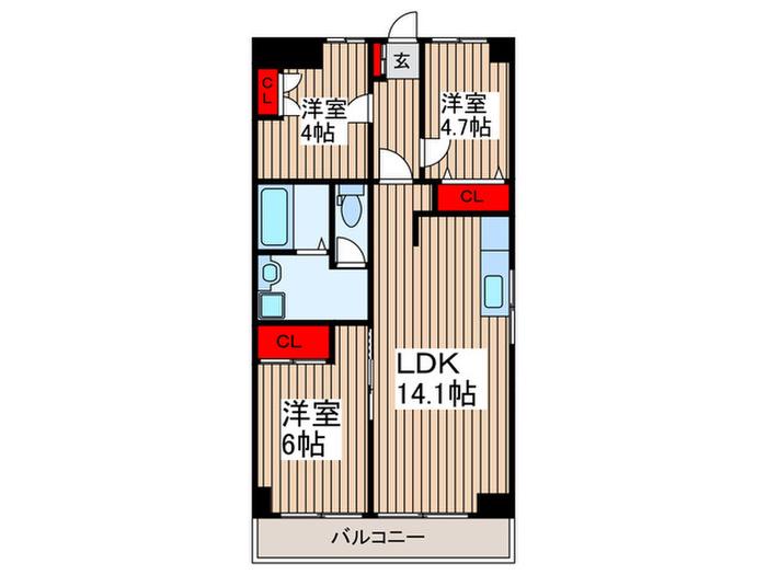 サンライト南浦和2番館(3LDK/3階)の間取り写真