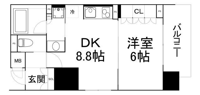 リーガル南堀江(1DK/13階)の間取り写真