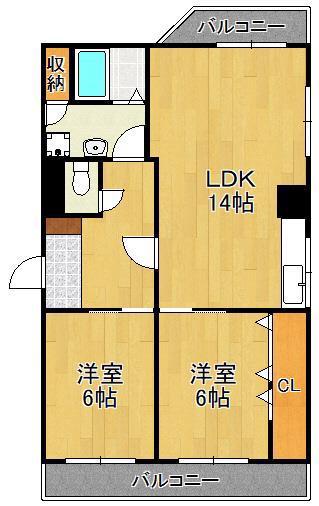 ディアライフ中央(2LDK/7階)の間取り写真