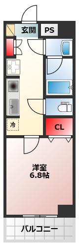 サザンクレスト堺東(1K/6階)の間取り写真