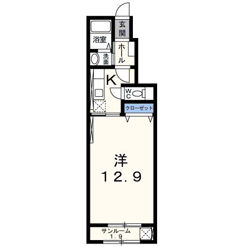 メインステージ東横(1K/1階)の間取り写真