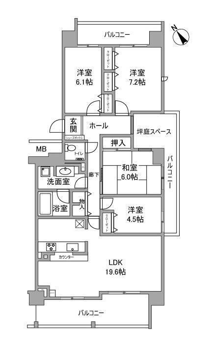 RICウエストコート7番街5番館B棟(4LDK/6階)の間取り写真