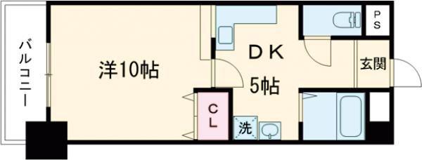 エルミタージュ天神(1DK/2階)の間取り写真