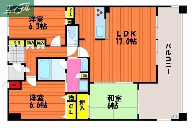 ポレスターガーデンシティ清心(3LDK/2階)の間取り写真