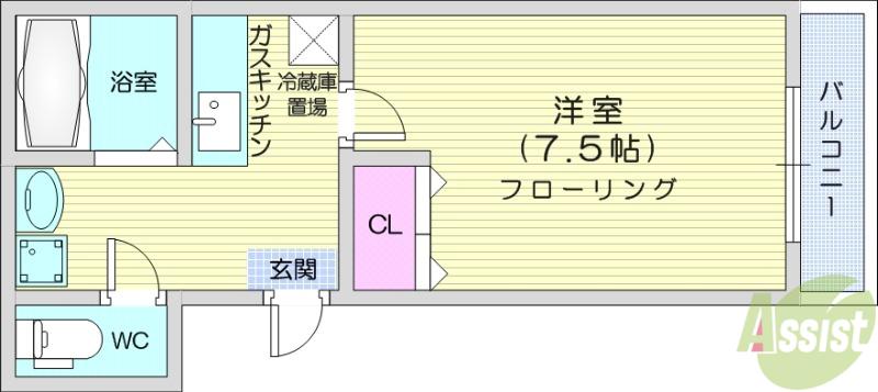 シュマンヴェール(1K/2階)の間取り写真