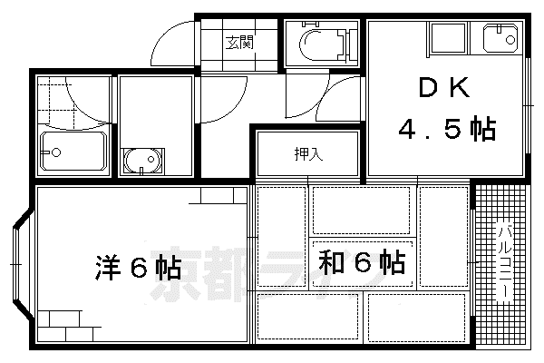 カーサ古世(2DK/1階)の間取り写真