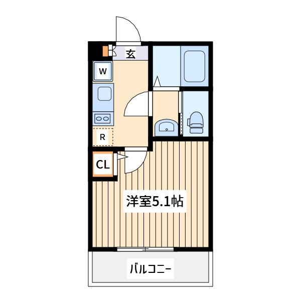 メルディア保土ヶ谷2(1K/2階)の間取り写真