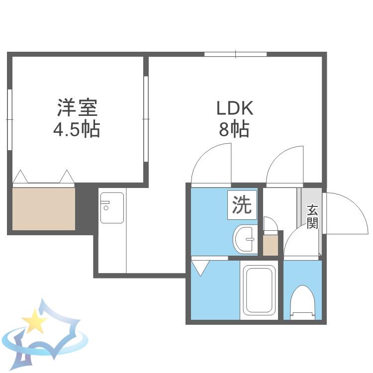 ロージェ・ブルー(1LDK/2階)の間取り写真