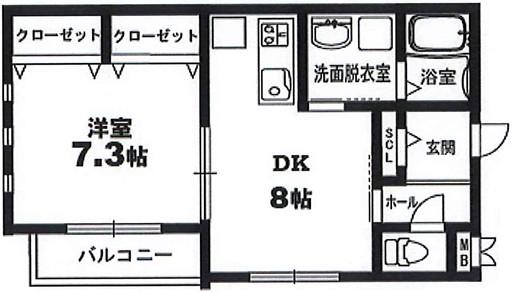リュクスグランツ(1DK/2階)の間取り写真